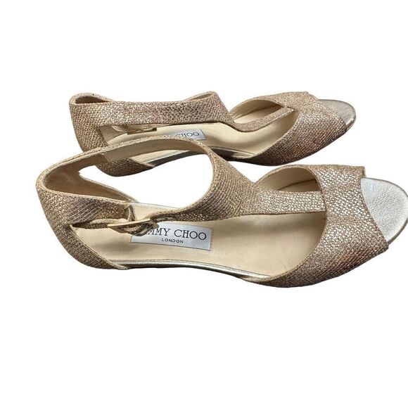 JIMMY CHOO gold glitter T-Strap Sandals size 35 US 4.5 - Picture 8 of 8